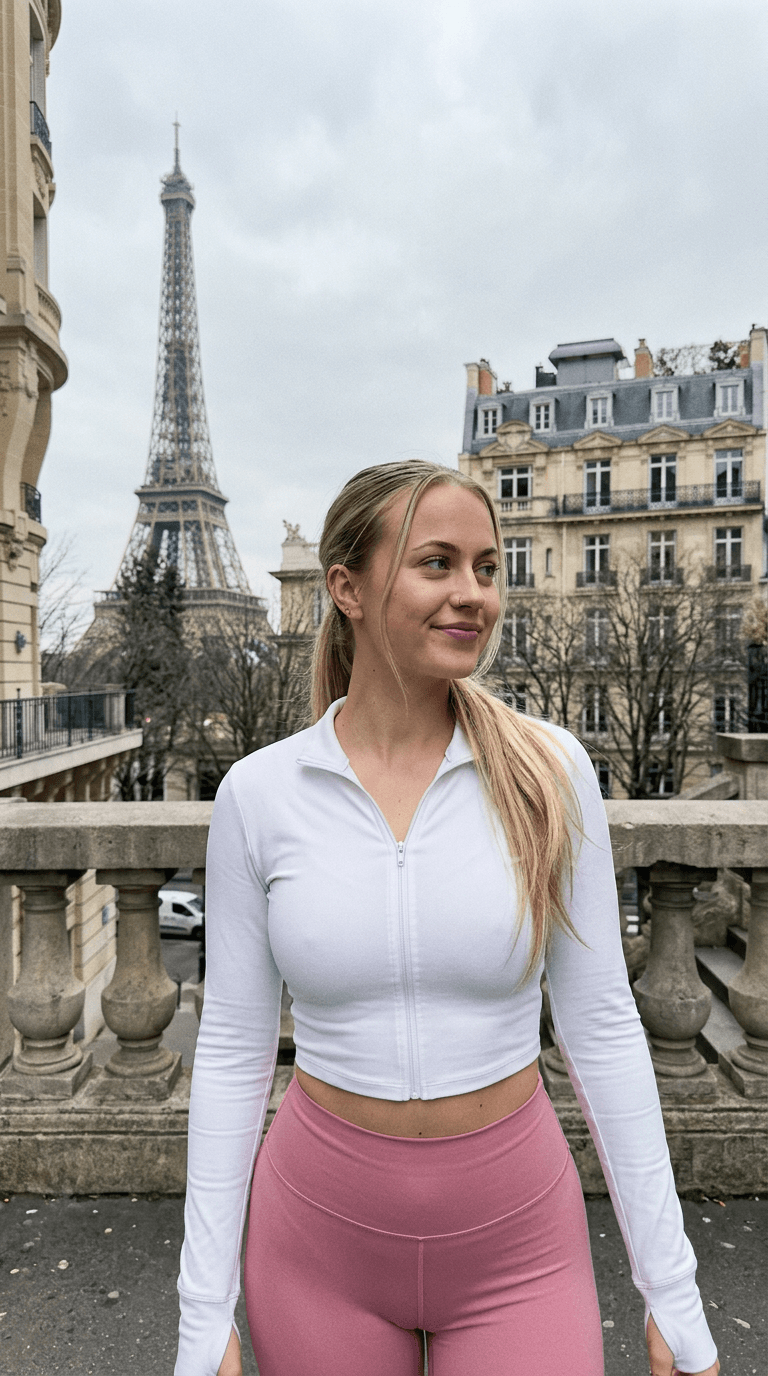 AI-generated travel photo in front of the Eiffel Tower in Paris